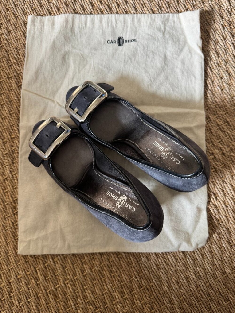 Grey Leather/Suede Pump, Car Shoe by Prada Group, 4 inch heel, size 6